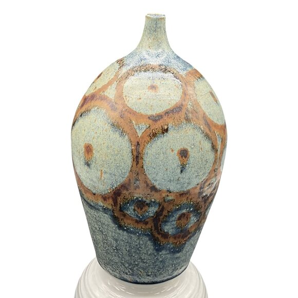 Studio Artist Pottery Vase From Sun Valley ID Signed G Webster Blue Green 11"H - Picture 2 of 7